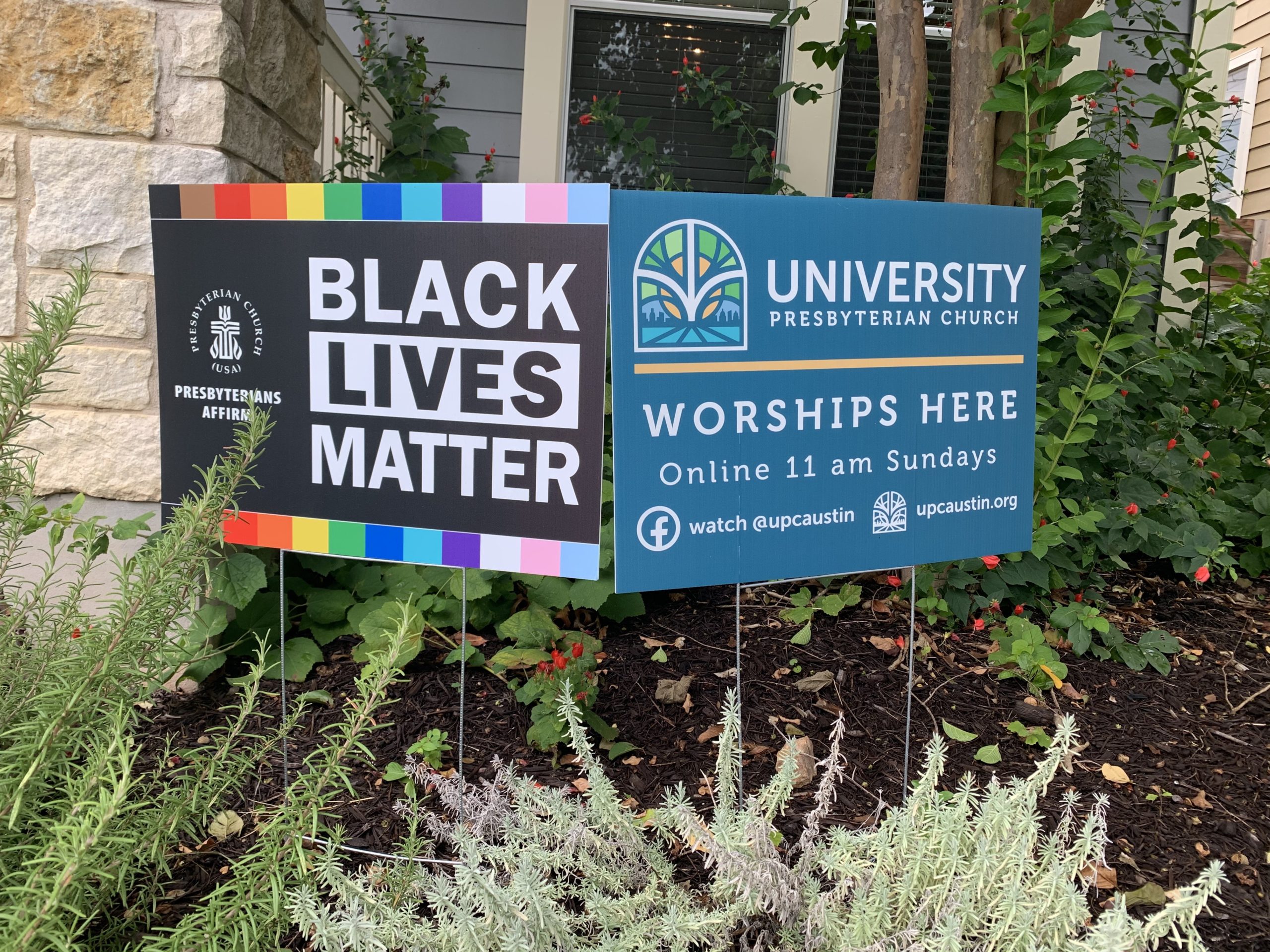Yard Signs UPC and Mission Presbytery yard signs black lives matter and worship here